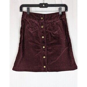 Holding Horses A Line Skirt 0 Women's Burgundy Corduroy Snap Button Front Mini